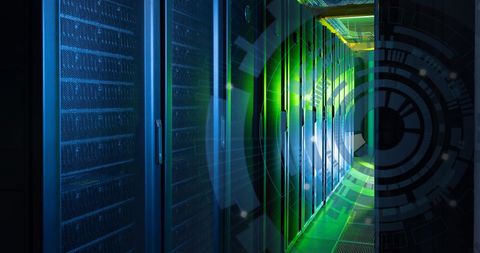 Advanced Data Center with Digital Binary Security Overlay - Download Free Stock Images Pikwizard.com