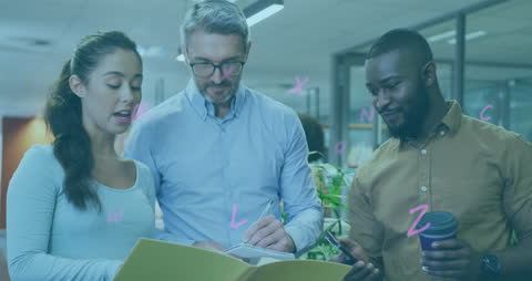 Business Professionals Analyzing Future Trends with Advanced Technology Overlay