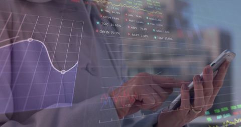 Businesswoman Interacting with Mobile Stock Data Overlay - Download Free Stock Images Pikwizard.com