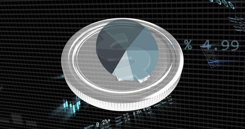 Digital Financial Data Visualized with Silver Dollar Coin