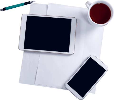 Transparent Digital Workspace with Tablet Coffee and Phone - Download Free Stock Videos Pikwizard.com