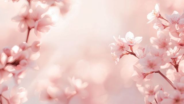 Soft pink cherry blossom macro with bokeh background and copy space for spring design
