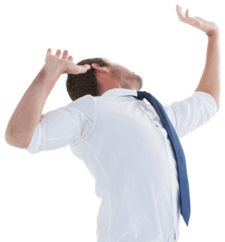 Confident Businessman Raising Hands Isolated on Transparent Background