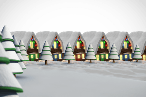 Transparent Winter Wonderland Scene with Snow-Covered Houses