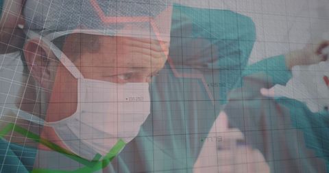 Surgeon Preparing Amidst Overlay of Digital Data Representation