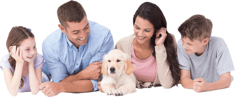 Transparent family bonding with cute puppy