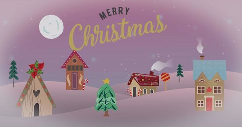 Merry Christmas Festive Winter Village Scene