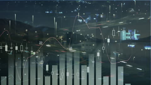 Digital Data Animation Over City Lights at Night