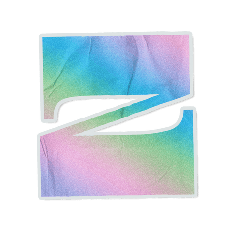 Transparent die-cut letter z sticker with pastel gradient, paper grain and white outline