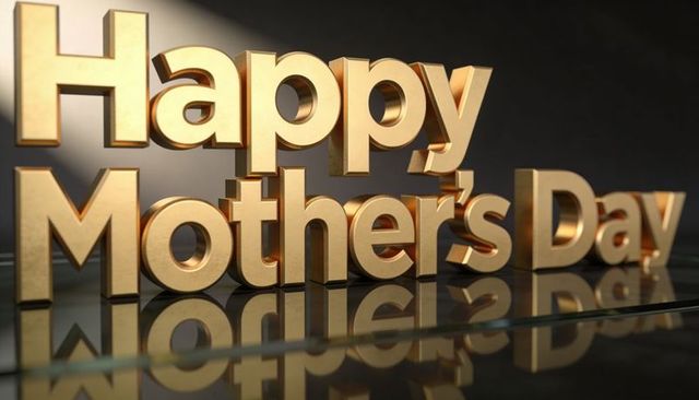 Golden 3d happy mother's day lettering reflecting on glossy surface for celebration