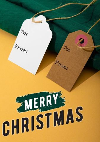 christmas gift tags on yellow background with merry christmas message - Download Free Stock Templates Pikwizard.com