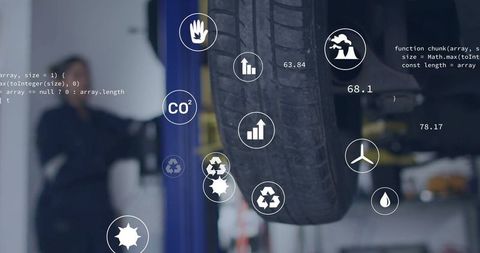 Automotive diagnostics and sustainability with digital overlays in garage
