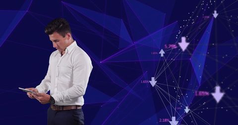 Businessman exploring digital networks with tablet