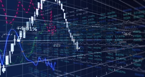 Digital Financial Data and Graphs on Navy Background
