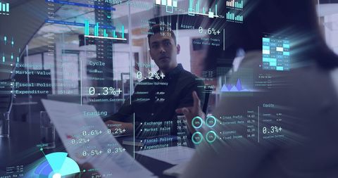 abstract data analytics interface with diverse business team in office - Download Free Stock Images Pikwizard.com