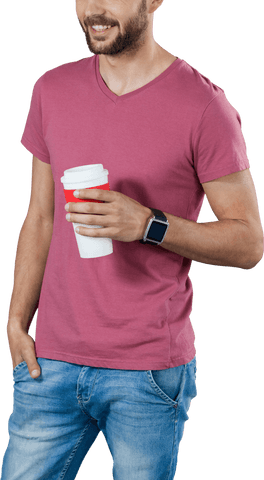 Smiling Young Man with Coffee Against Transparent Background