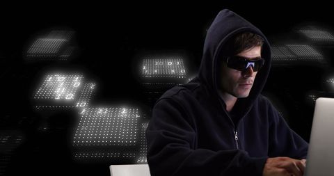 Hacker in Hoodie with Computer Code on Dark Background - Download Free Stock Images Pikwizard.com