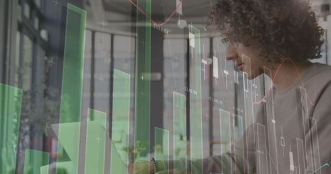 Business analysis with overlayed graphs, futuristic data processing