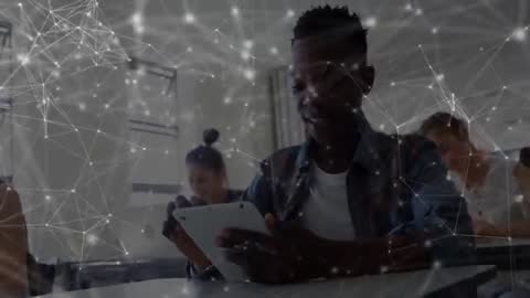 Innovative Student Engaging with Tablet in Tech-Driven Classroom