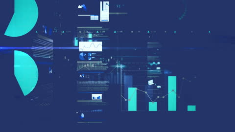Digital Graphs and Data Charts on Blue Backdrop