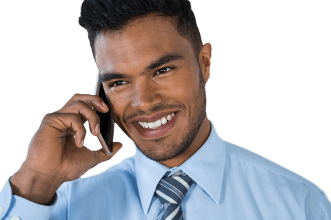 Transparent Smiling Businessman Talking on Smartphone