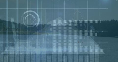 Digital Finance Graphs Overlaying Serene Lake Landscape