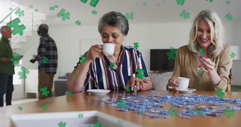 Seniors Engaging in Puzzle Activity with Friends in Social Setting