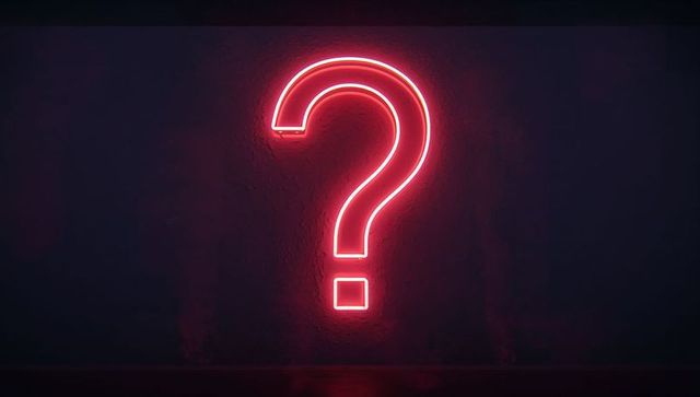 Glowing neon question mark sign in dark ambiance