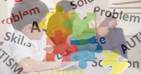 Diverse Children Using Tablets for Autism Awareness