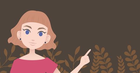 Young woman gesturing for attention on brown botanical background