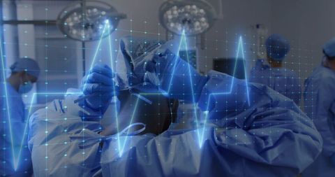 Surgeons Operating with Heartbeat Graph Overlay - Download Free Stock Images Pikwizard.com
