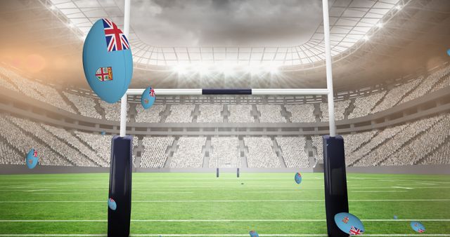 Rugby Stadium with Fiji Flag Balls Capturing the Spirit of the Game - Download Free Stock Images Pikwizard.com