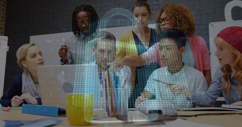 Diverse team collaborating on technology and data security solutions