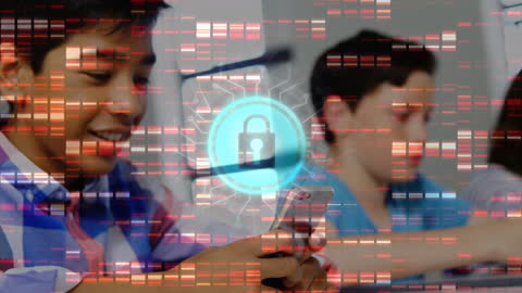 Young Professional Using Smartphone with Data Security Overlay