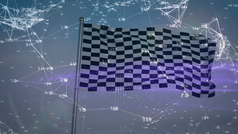 Checkered Flag with Digital Connections Symbolizing Global Network