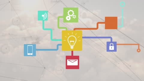 Network of Social Media Icons with Digital Connections