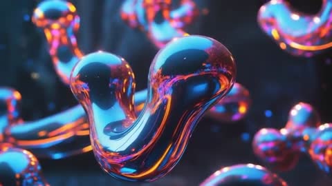 Futuristic Metallic Blobs with Neon Glints in Abstract Space