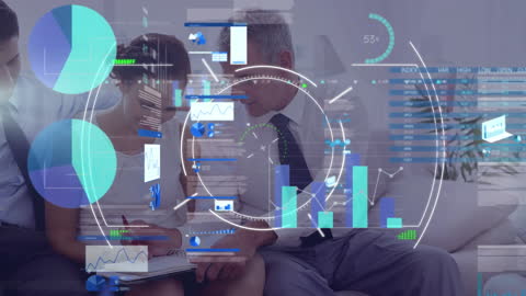 Business Analytics Team Collaborating with Futuristic Data Interface