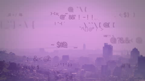 Digital Symbols Overlooking Urban Skyline