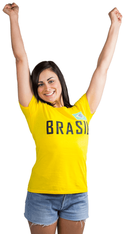 Transparent Cheering Brazilian Fan in Yellow T-shirt and Denim Shorts