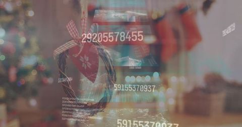 Festive Holiday Decorations Overlaid with Digital Data Visualization