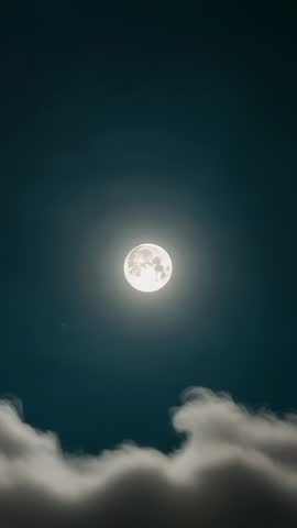 Full Moon Halo Glowing, Clouds Drifting in Vertical Nightscape Loop