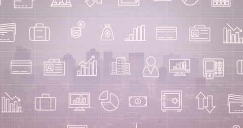 Digital Business Icons Overlaying Urban Cityscape