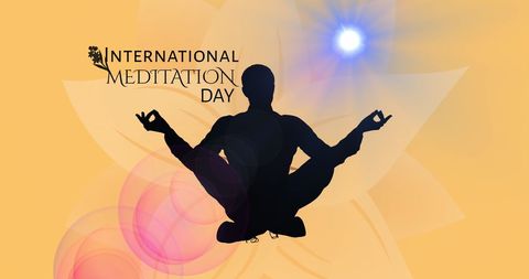 International meditation day silhouette on floral background
