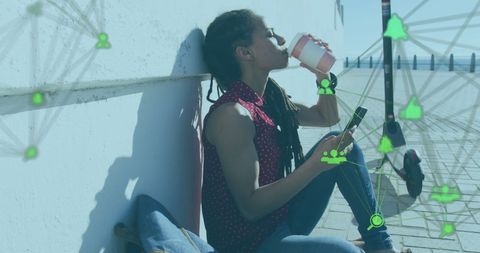 Young Woman Relaxing with Smartphone by Beach Promenade - Download Free Stock Images Pikwizard.com
