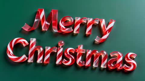 Candy-Ribbon Merry Christmas 3D Typography Rotating and Shifting Glints Over Green Panel