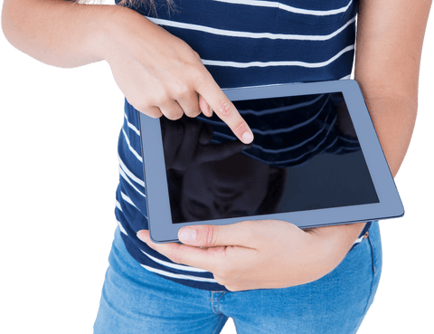 woman pointing at tablet screen with transparent background - Download Free Stock Videos Pikwizard.com