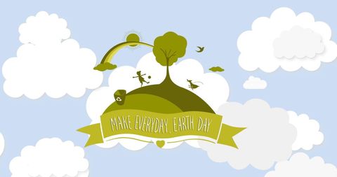 Everyday Earth Day Illustration With Eco Icons on Cloudy Sky - Download Free Stock Images Pikwizard.com
