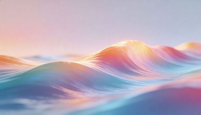 Pastel ocean wave capturing sunrise glow, undulating water with soft gradient highlights