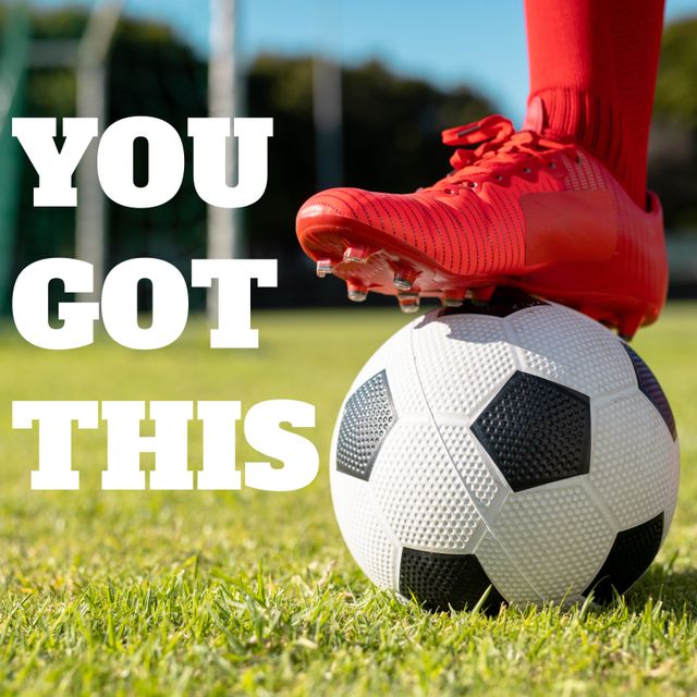 Motivational Soccer Poster with Player's Foot on Ball, Encouraging Determination - Download Free Stock Templates Pikwizard.com